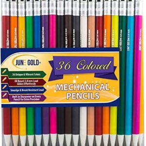 June Gold 36 Assorted Colored 2.0 mm Mechanical Pencils, Bold Thickness, 36 Unique Colors, Built in Sharpeners - Image 7