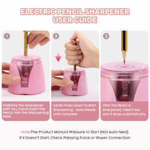 Eagle Electric Pencil Sharpener, Battery Powered, Large Shaving Holders, Carbon Steel Blades, Portable, Reusable and Replaceable Blade, Suitable for Home and Office use, Pink - Image 3
