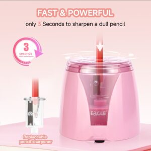 Eagle Electric Pencil Sharpener, Battery Powered, Large Shaving Holders, Carbon Steel Blades, Portable, Reusable and Replaceable Blade, Suitable for Home and Office use, Pink - Image 4