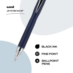 uni-ball Jetstream RT Retractable Ballpoint Pens Fine Point, 0.7mm, Black, 3 Pack - Image 3