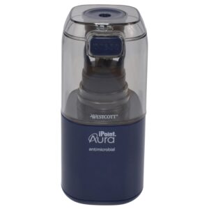 Westcott Aura Battery Pencil Sharpener, Titanium, Anti-Microbial, Office, Blue, 1-Count, New. - Image 3