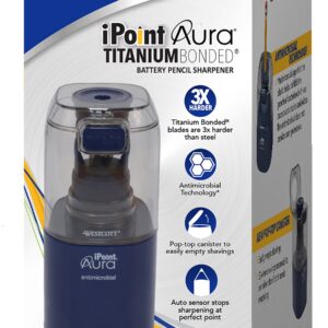 Westcott Aura Battery Pencil Sharpener, Titanium, Anti-Microbial, Office, Blue, 1-Count, New. - Image 6