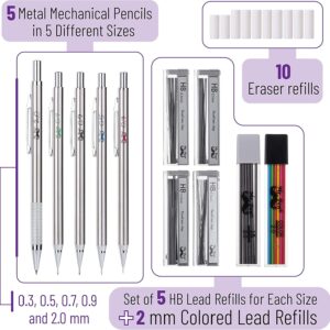 Mr. Pen Mechanical Pencil Set with Erasers Refills, 0.3mm, 0.5mm, 0.7mm, 0.9mm and 2mm, 5 Count - Image 4