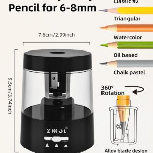 Zmol Electric Pencil Sharpener, Small Battery Operated Pencil Sharpeners, Classroom/Home, Black - Image 3