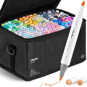 Ohuhu 168-Color Alcohol Brush Markers, Dual Tip Brush & Chisel, Refillable with Blender, Honolulu