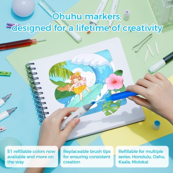 Ohuhu 168-Color Alcohol Brush Markers, Dual Tip Brush & Chisel, Refillable with Blender, Honolulu