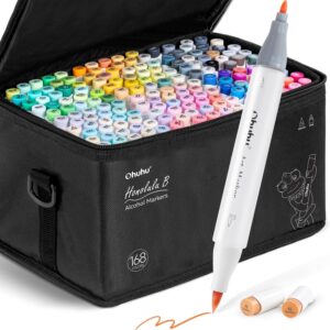 Ohuhu 168-Color Alcohol Brush Markers, Dual Tip Brush & Chisel, Refillable with Blender, Honolulu