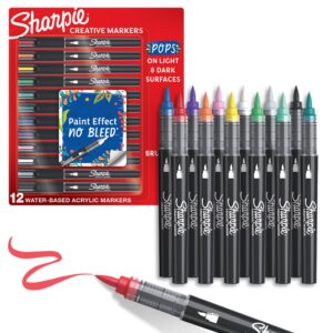 Sharpie Creative Markers, Water-Based Acrylic Markers, Brush Tip, Assorted Colors, 12 Count