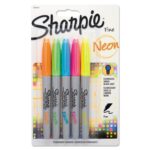 Sharpie 1860443 Fine Bullet Tip Neon Permanent Markers – Assorted Colors (5/Set)