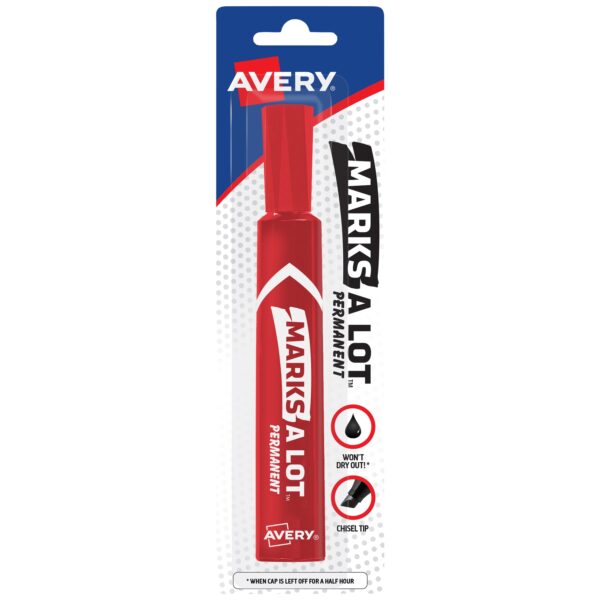 Avery Marks A Lot Permanent Markers, Regular Desk-Style, 1 Red Marker Avery Marks A Lot Permanent Markers, Regular Desk-Style, 1 Red Marker