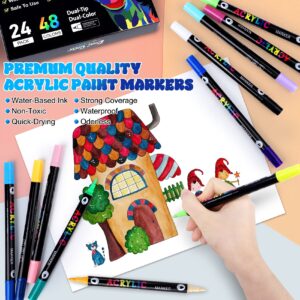 Scidweet Acrylic Paint Markers Set, 24 Pcs Dual Tip Dual Color Paint Pens Fine Needlepoint Marker Arts and Crafts Supplies Kit - Image 5