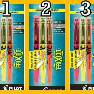 Value Pack of 3 sets Pilot FriXion Light Erasable Highlighters, Chisel Point, 3-Pack, Assorted Colors, Yellow/Pink/Orange (46507) 9 total highlighters - Image 1