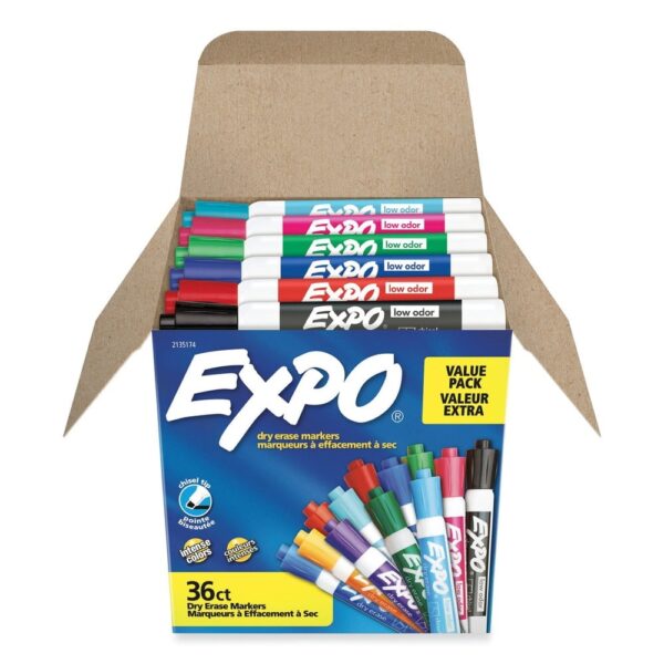 Expo Low-Odor Dry Erase Chisel Tip Markers – Chisel Marker Point Style – Assorted – 36 / Box