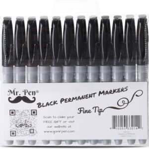 Mr. Pen- Permanent Markers, 12 Pack, Black, Fine Tip, Black Markers, Marker Set, Fine Tip Markers - Image 8