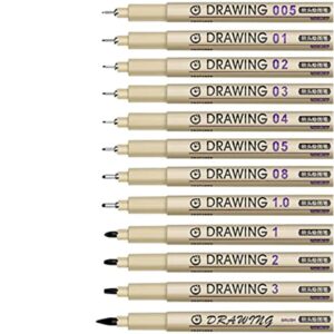 TOP! Painting Art Pens: 12 Black Fine Line Waterproof Ink Set Supplies Markers Drawing Sketch Anime Watercolor