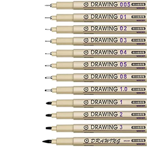 TOP! Painting Art Pens: 12 Black Fine Line Waterproof Ink Set Supplies Markers Drawing Sketch Anime Watercolor TOP! Painting Art Pens: 12 Black Fine Line Waterproof Ink Set Supplies Markers Drawing Sketch Anime Watercolor