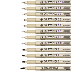 TOP! Painting Art Pens: 12 Black Fine Line Waterproof Ink Set Supplies Markers Drawing Sketch Anime Watercolor
