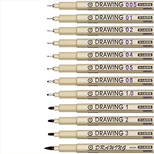 TOP! Painting Art Pens: 12 Black Fine Line Waterproof Ink Set Supplies Markers Drawing Sketch Anime Watercolor
