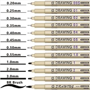 TOP! Painting Art Pens: 12 Black Fine Line Waterproof Ink Set Supplies Markers Drawing Sketch Anime Watercolor