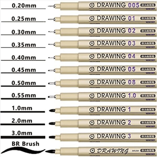 TOP! Painting Art Pens: 12 Black Fine Line Waterproof Ink Set Supplies Markers Drawing Sketch Anime Watercolor