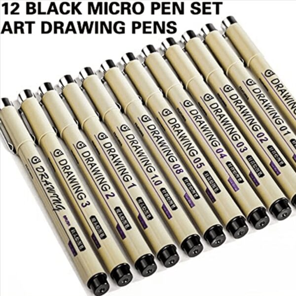 TOP! Painting Art Pens: 12 Black Fine Line Waterproof Ink Set Supplies Markers Drawing Sketch Anime Watercolor