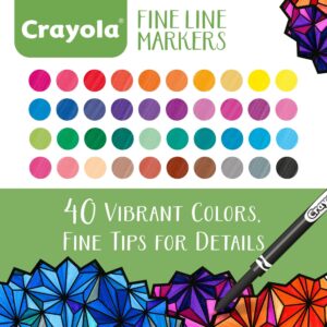 Crayola Fine Line Markers For Adults (40ct), Skinny Markers For Adult Coloring Books, Thin Marker Set, Aesthetic Art Supplies, Relaxing Activities, Gift