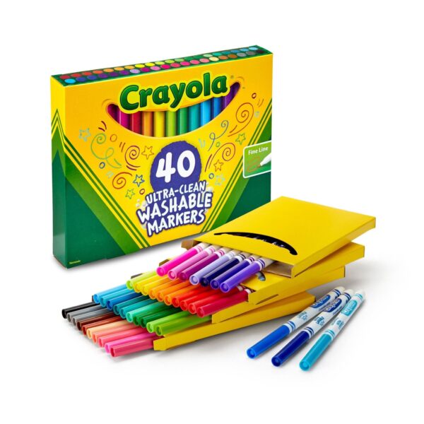 CrayolaUltra-Clean Washable Classic Markers, Fine Point – Classic Colors, 40 per Set