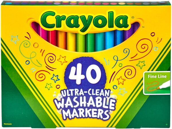 CrayolaUltra-Clean Washable Classic Markers, Fine Point – Classic Colors, 40 per Set