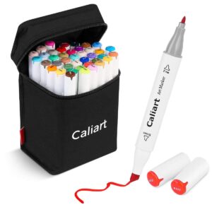 Caliart 41 Colors Dual Tip Art Markers Permanent Alcohol Based Markers Colored Artist Drawing Marker Pens Highlighters With Case for Coloring Animation Illustration Painting Card Making Underlining - Image 1
