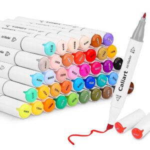 Caliart 41 Colors Dual Tip Art Markers Permanent Alcohol Based Markers Colored Artist Drawing Marker Pens Highlighters With Case for Coloring Animation Illustration Painting Card Making Underlining - Image 2