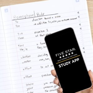 Five Star Composition Book Plus Study App, Wide Ruled, 80 Sheets, 7.5″ x 9.75″, Tidewater Blue
