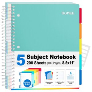 SUNEE 5 Subject College Ruled Spiral Notebook, 400 Pages, 8.5 x 11 Inches, Black - Image 11