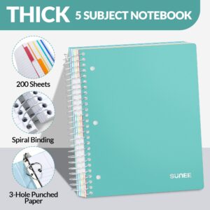 SUNEE 5 Subject College Ruled Spiral Notebook, 400 Pages, 8.5 x 11 Inches, Black - Image 13