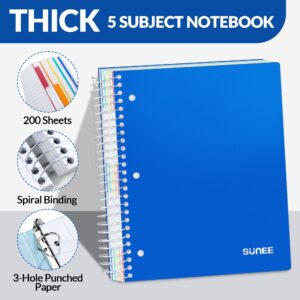 SUNEE 5 Subject College Ruled Spiral Notebook, 400 Pages, 8.5 x 11 Inches, Black - Image 28