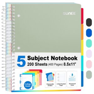 SUNEE 5 Subject College Ruled Spiral Notebook, 400 Pages, 8.5 x 11 Inches, Black - Image 34
