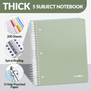SUNEE 5 Subject College Ruled Spiral Notebook, 400 Pages, 8.5 x 11 Inches, Black - Image 37