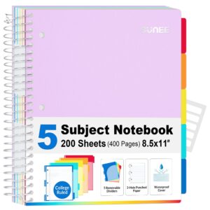 SUNEE 5 Subject College Ruled Spiral Notebook, 400 Pages, 8.5 x 11 Inches, Black - Image 41