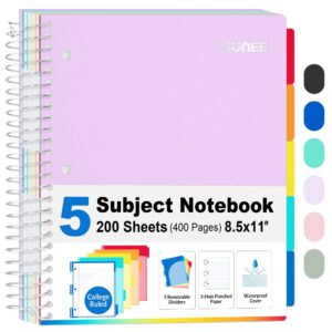 SUNEE 5 Subject College Ruled Spiral Notebook, 400 Pages, 8.5 x 11 Inches, Black - Image 45