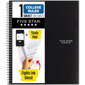 Five Star 1 Subject College Ruled Notebook Plus Study App, 8.5" x 11", Black, Poly, Spiral, 100 Sheets - Image 1