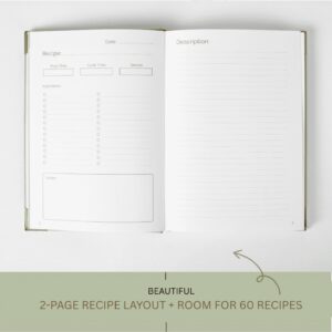 The Kikaze Collection | Artisan Blank Recipe Book for 60 Recipes | 8.4" x 6" Leather Sage Green & Gold Hardcover | Heirloom Journal to Write in Your Own Recipes | Tabs, Stickers, Pocket & Bookmarks - Image 11