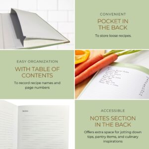 The Kikaze Collection | Artisan Blank Recipe Book for 60 Recipes | 8.4" x 6" Leather Sage Green & Gold Hardcover | Heirloom Journal to Write in Your Own Recipes | Tabs, Stickers, Pocket & Bookmarks - Image 12