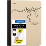 Five Star Bows Composition Book Plus Study App, College Ruled, 80 Sheets, 7.5″ x 9.75″, Pearl & Cream