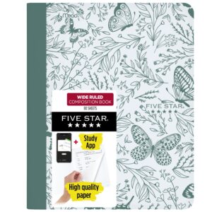 Five Star Down to Earth Composition Book Plus Study App, Wide Ruled, 80 Sheets, 7.5" x 9.75", Butterfly Blues - Image 1