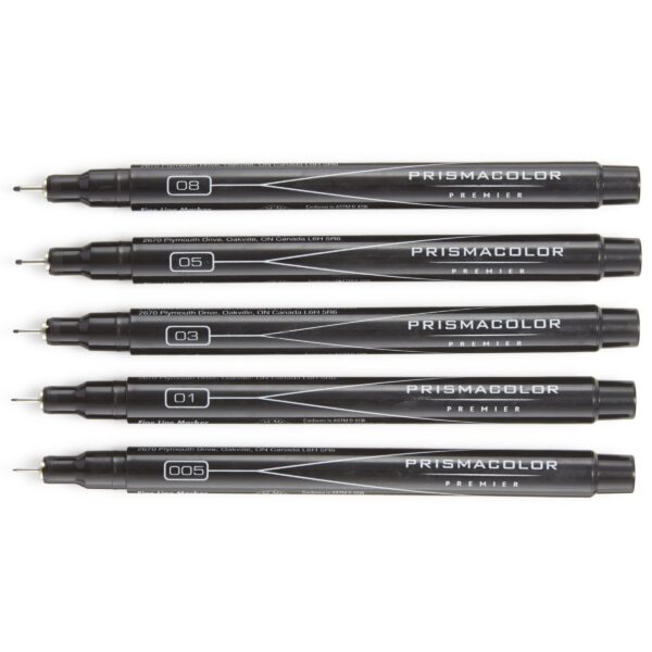 Prismacolor Premier Fine Line Markers, Black, 5-Pack