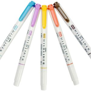 Zebra Pen Mildliner Double Ended Markers, Assorted Colors, Bold and Fine Point, 5 Count