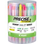 PILOT Precise Marklighter2 Premium Dual-Tip Highlighter, Chisel & Fine Tip, Assorted Colors, 36 Count Tub (16165)
