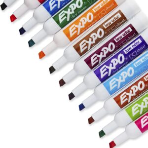 EXPO Low Odor Dry Erase Markers, Chisel Tip, Assorted Colors, 12 Count