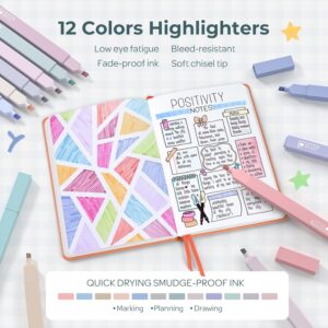 Nicpro 39Pcs Aesthetic Supplies with Big Capacity Pen Case, 12 Colors Chisel Tip Cute Highlighters, 5 Quick Dry Retractable Black Ink Pens, 6 Pastel 0.5 & 0.7 mm Mechanical Pencil