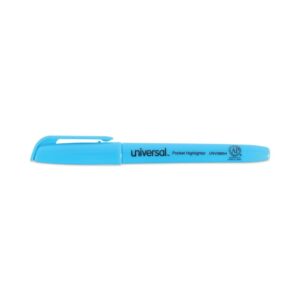 Universal Pocket Clip Highlighter, Chisel Tip, Fluorescent Blue Ink, Dozen -UNV08854 - Image 3