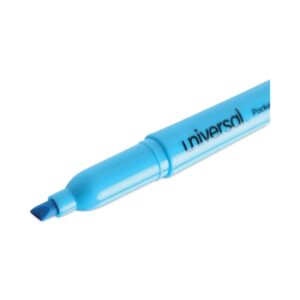 Universal Pocket Clip Highlighter, Chisel Tip, Fluorescent Blue Ink, Dozen -UNV08854 - Image 4